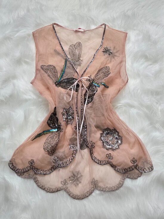 Matthew Williamson Tops - Vintage Fairycore Matthew Williamson Sheer Dragonfly Blush Pink Vest